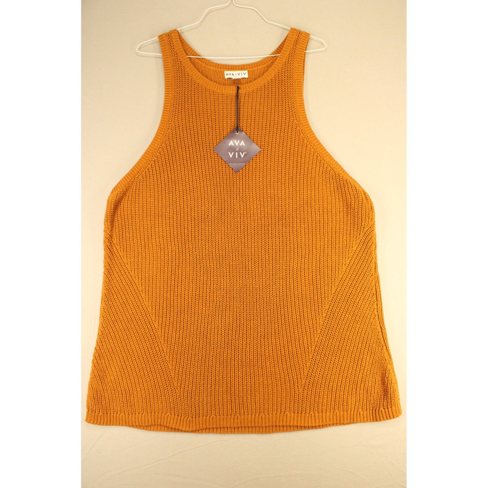 Ava & Viv Sweater Dress Women 3X Orange Cotton Knit Racerback Boho Fall